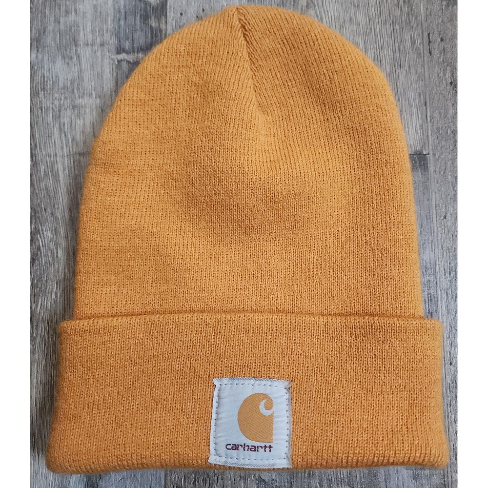 Carhartt Watch Hat Beanie Unisex OSFA Mustard Yellow Orange Ribbed Knit A18 703